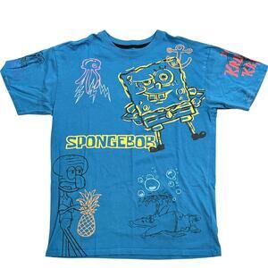 Nickelodeon SpongeBob Graphic Blue Vtg T-Shirt Boys Kids | L